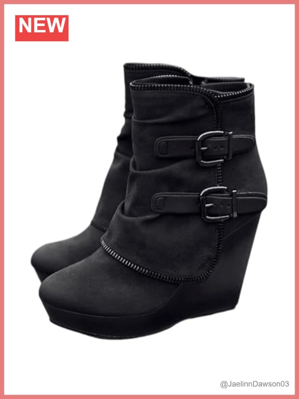 Faux Suede Wedge Ankle Boots with Buckle Zipper Round Toe Platform Booties